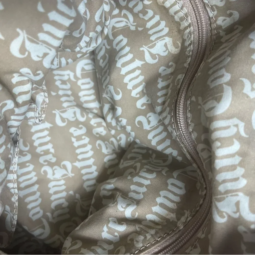 Juicy Couture Nylon taupe & cotton silver shimmery hobo bag leather strap